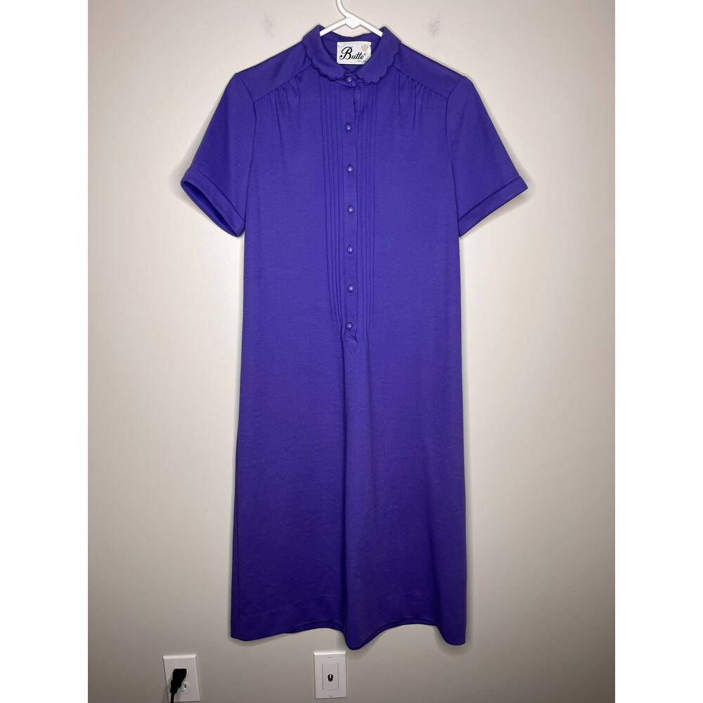 1960s Butte Knit Mod Purple Daphne Scallop Collar Coquette Romantic Midi Dress M